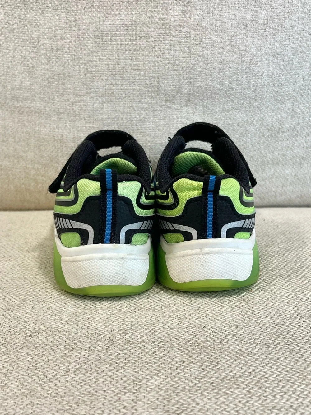 Athletic Works Boys Size 11 Blue Green Hook & Loop Sneakers GUC